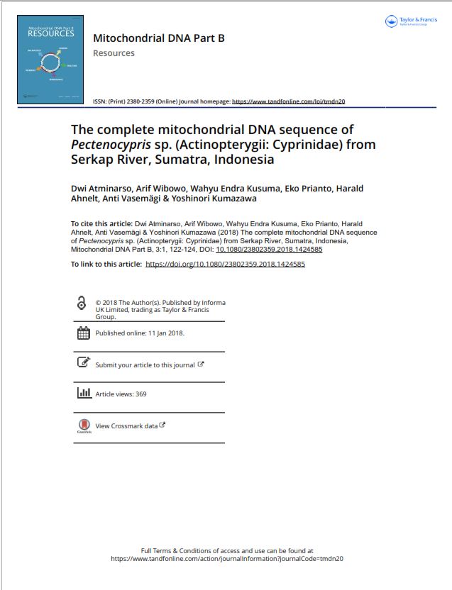 the complete mitochondrial dna sequence of pectenocypris sp actinopterygii cyprinidae from serkap river sumatra indonesia seafdec ifrdmd